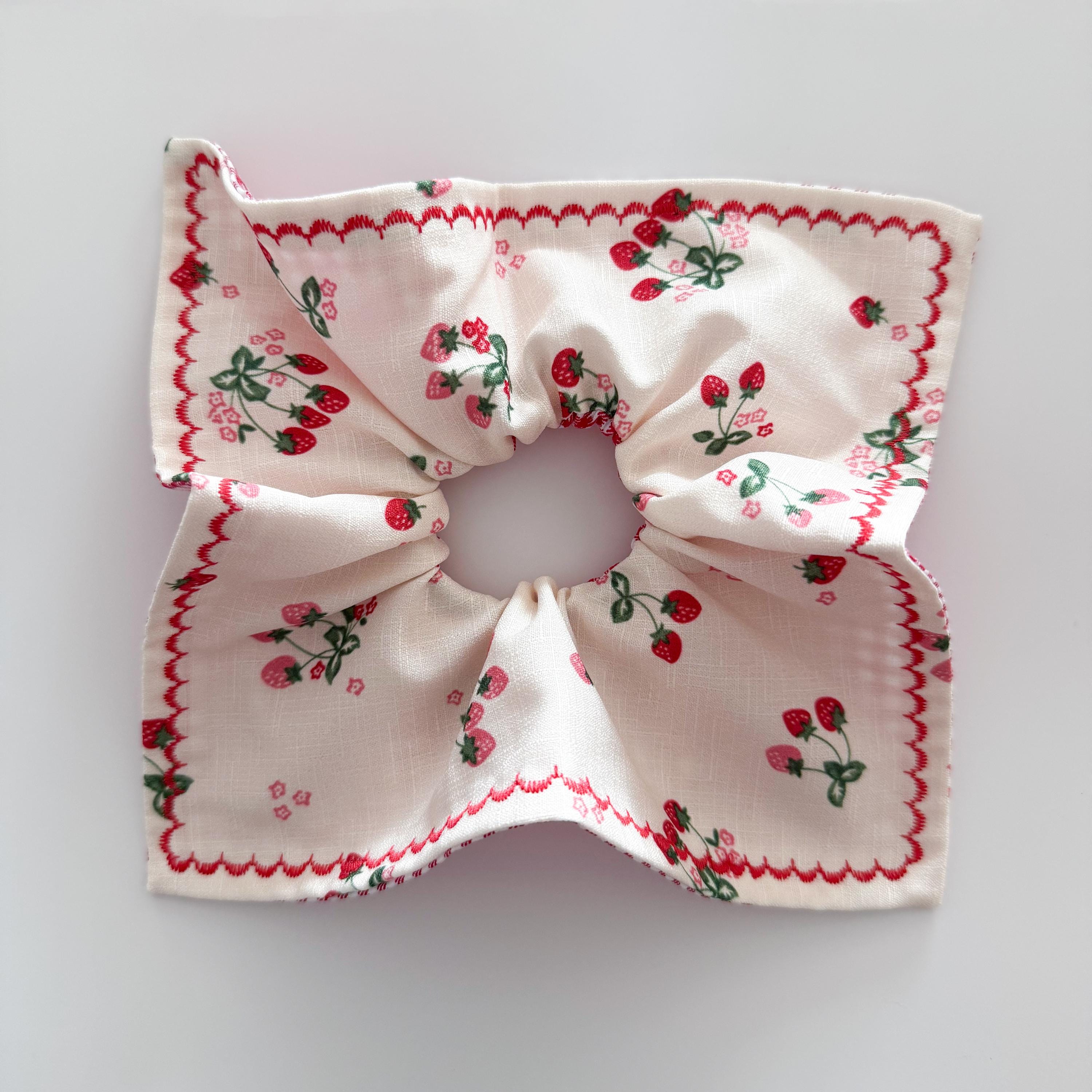 Strawberry Oversized Square Gingham Scrunchie French Lace Frill Pleated Scrunchies Double Layer Hair Accessories