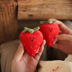 Blanc quotidien | de sac fraise | Joli pendentif peluche fait main | Joli jouet de décompression