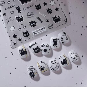 Cute Black Kitty Nail Deco Sticker | Kawaii Nail Decals | 5D Nails | 3D Nails | DIY Nails