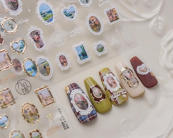 Vintage Oil Painting Nail Deco Sticker | Starry Night Nail DIY | 5D Self-Adhesive Nail Sticker