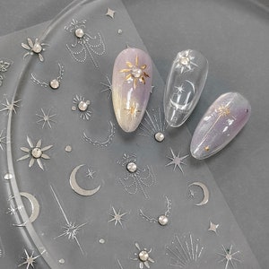 Moon and Starry Night Embossed Pattern Design Nail Deco Sticker | Nail DIY | 5D Self-Adhesive Nail Sticker