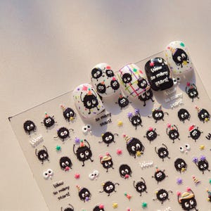 Cute Black Dot Cartoon Embossed Pattern Design Nail Deco Sticker | Nail DIY | 5D Self-Adhesive Nail Sticker