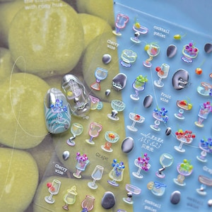 Grape Cocktail Summer Nail Deco Sticker | Kawaii Nail Decals | 3D Nails | DIY Nails