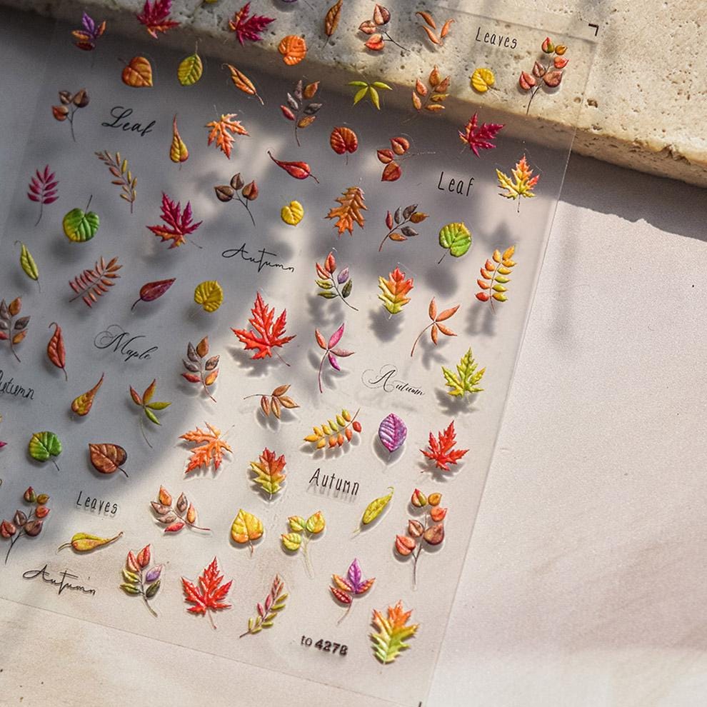 Autumn Leaf Nail Deco Sticker | Kawaii Rabbit Nail Decals | 5D Nails | 3D Nails | DIY Nails