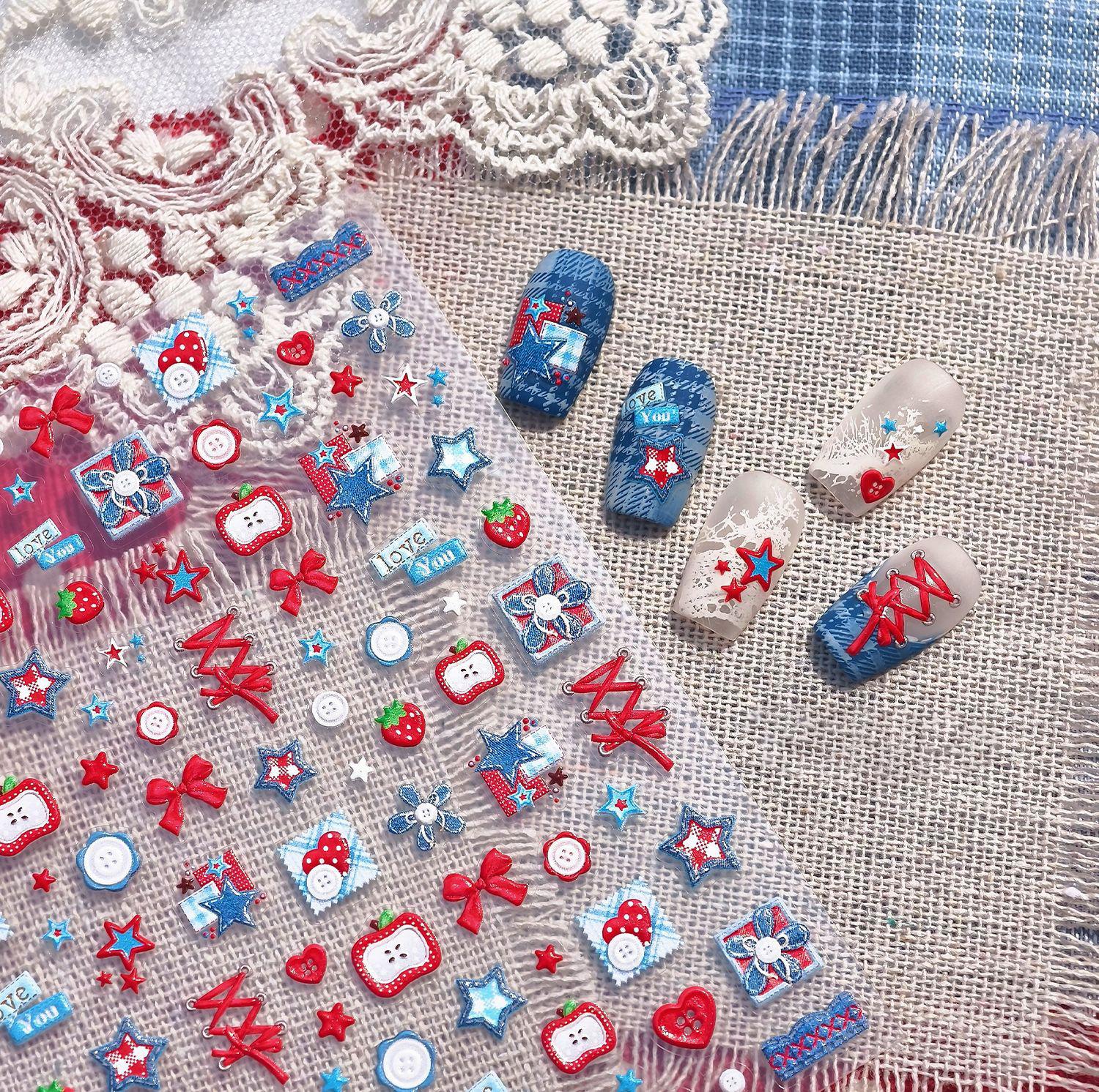Red Apple And Jeans 5D Nail Deco Sticker | Nail DIY | 5D Self-Adhesive Nail Sticker
