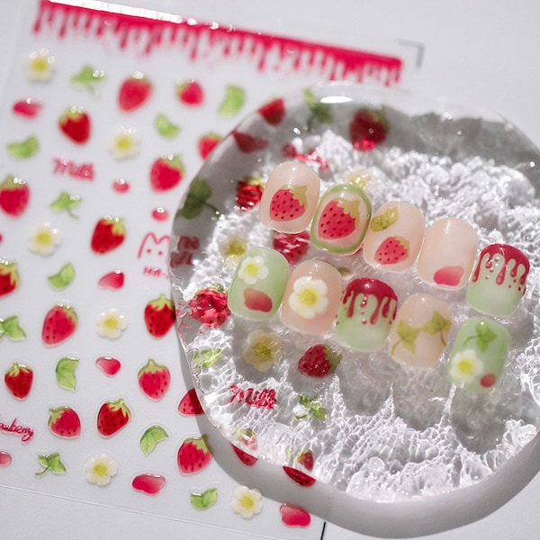 Juicy Strawberry Jelly Nail Deco Sticker | Strawberry Nail Stickers | Kawaii Nail Decals | 5D Nails | 3D Nails | DIY Nails