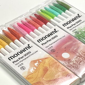Juego de bolígrafos Monami / Plus Pen 3000 / Bolígrafo fino de 0,4 mm
