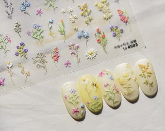 Spring Wild Flower Blossoms Nail Deco Sticker | Nail DIY | 5D Self-Adhesive Nail Sticker