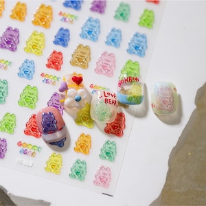 Adesivo de decoração de unha de gelatina de urso doce | Adesivos de unha kawaii | Unhas 3D | Unhas DIY