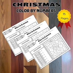 Christmas Color by Number Worksheets | 15 Printable Holiday Coloring Pages | Christmas Activity for Kids | Instant Download PDF