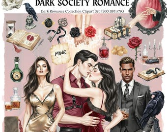 Dark Society Romance Watercolor Clipart | Gothic Elite PNG | Forbidden Vow | Dark Academia Wedding Sticker | Smutty Book Club | Splicy Lover