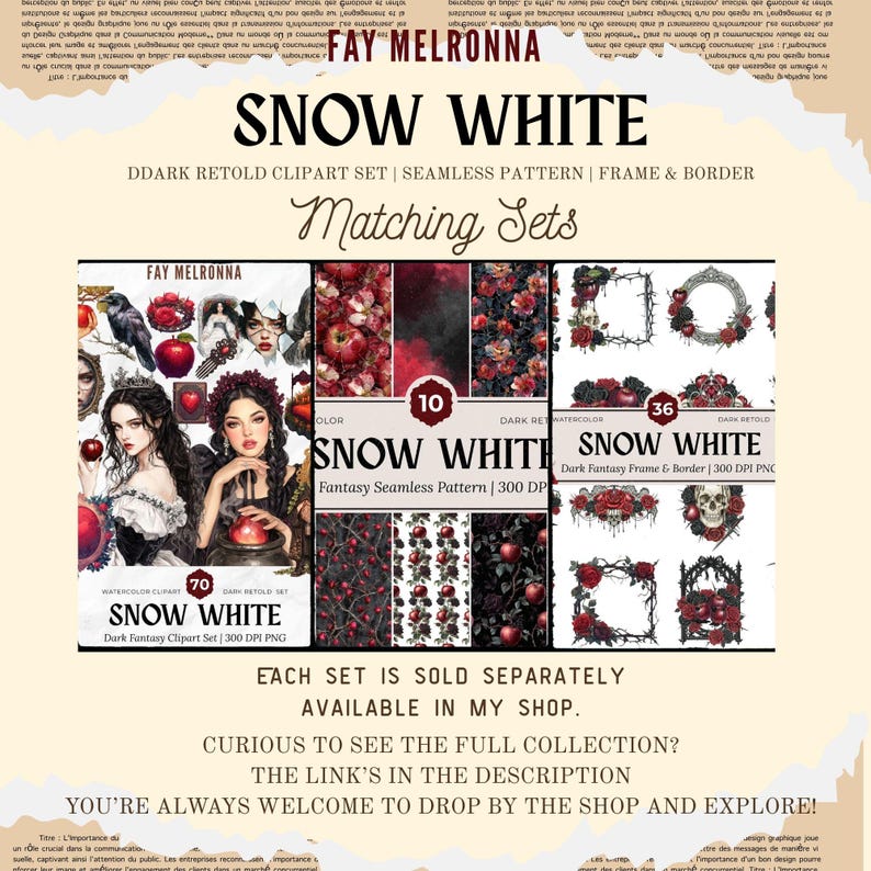 Akvarell Snövit Clipart, Mörk Gotisk Fantasy PNG Bundle, Mörk Saga, Gift Alkemi Häxa, Ond Drottning, Mörk Academia Halloween bild 2