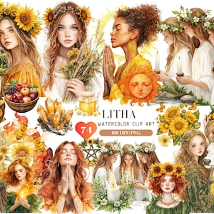 Watercolor Litha Spiritual Clipart, Pagan witch ClipArt,Goddess Fairy Queen Summer Solstice, Wicca Clipart,Celtic neopagan wiccan,witchcraft