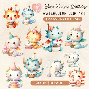 Aniversário de bebê dragão em aquarela PNG Clipart, Bolo de aniversário de 1 a 9 anos, Para bebês e crianças, Uso comercial, Coleção de decoração de berçário