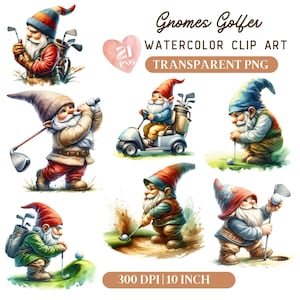 JPG de nain de golf, clipart aquarelle de nain de golf, nain de sport, golf JPG, cliparts JPG de nain de joueur, cadeau pour les amoureux des gnomes, clipart sport anniversaire