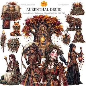 Akvarell mörk höst druid häxa clipart, gotisk ockult häxa PNG, skogsfantasi, hednisk höst, Wicca-klistermärke, botanisk, mystisk skog