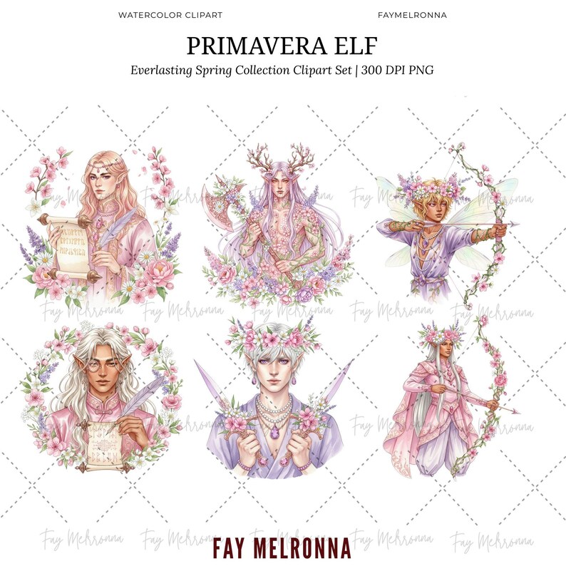 Elven Spring Primavera Elf Watercolor Clipart Bundle, Spring Elf, Romantic Elven ...