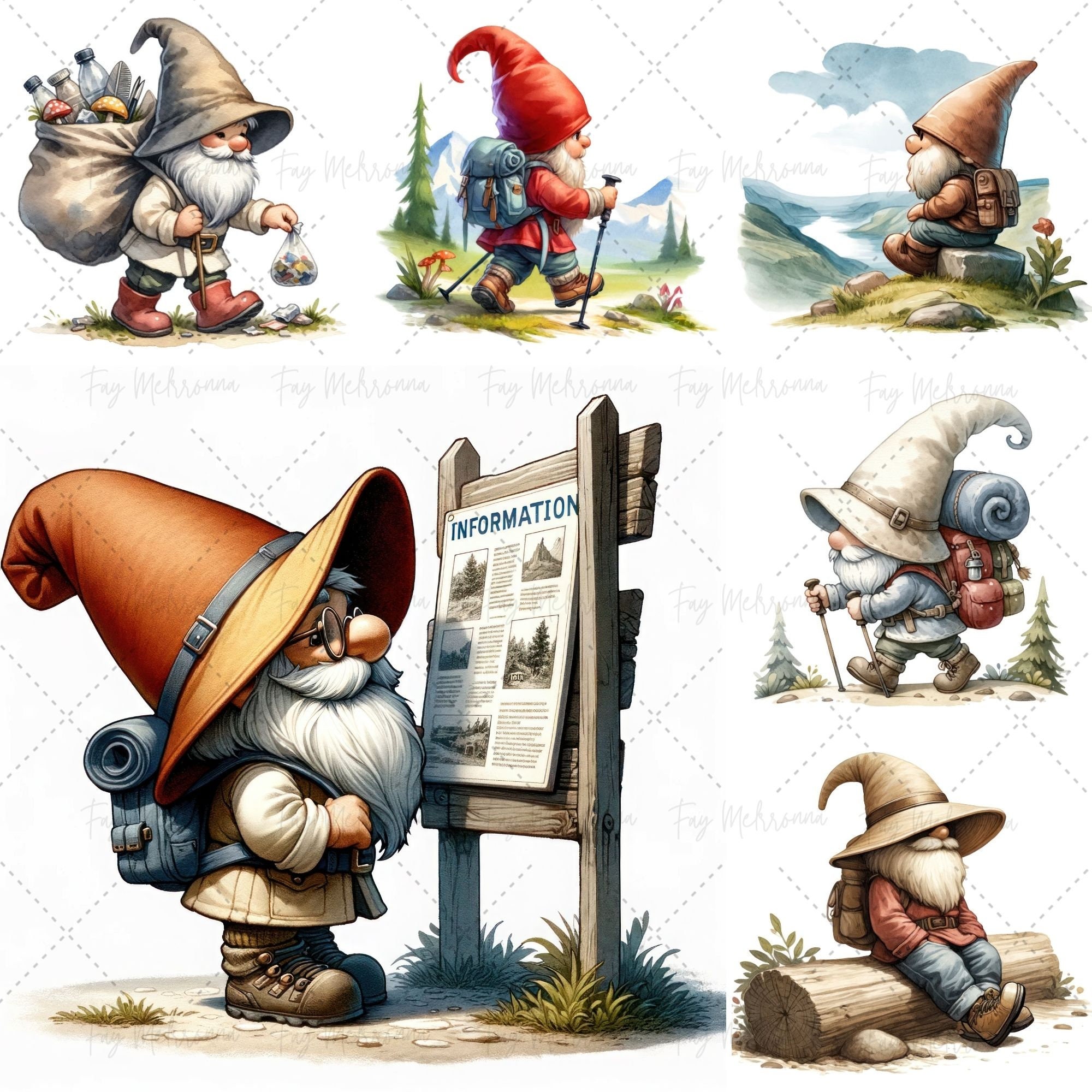 Hiking Gnome Watercolor Clipart: Adventure Gnomes (JPG) - Etsy
