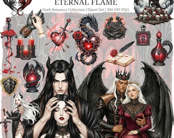 Clipart aquarelle flamme éternelle | Noyau de dragon gothique | Dark Throne Fantasy Romance Amour PNG | Club de lecture Smutty | Amateur d'épices | Saint-Valentin