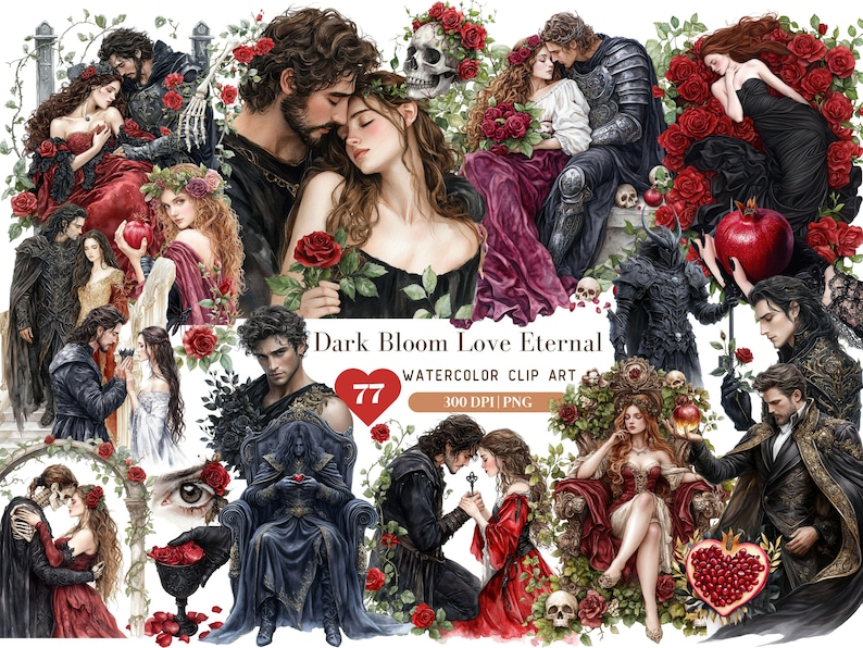 Watercolor Dark Bloom Love Eternal Clipart, Greek Gods Love Couple Clip ...