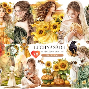Watercolor Lughnasadh Spiritual Clipart, Pagan witch ClipArt,Goddess Fairy Queen GraphicPNG, Wicca Clipart,Celtic neopagan wiccan,witchcraft