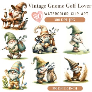 JPG de nain de golf, clipart aquarelle de nain de golf, nain de sport, golf JPG, cliparts JPG de nain de joueur, cadeau pour les amoureux des gnomes, clipart sport anniversaire