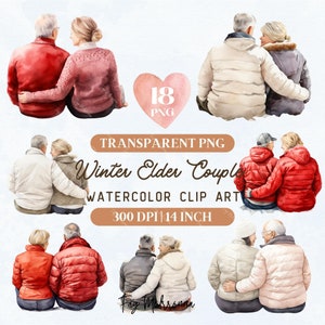 18Winter ouder echtpaar InLove PNG ClipArt | Paar clipart | Paar aquarel | Aquarel PNG | Winterkoppel | Romantische kerst clipart