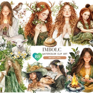 Watercolor Imbolc Spiritual Clipart, Pagan witch ClipArt, Goddess Fairy Queen GraphicsPNG, Wicca Clipart, Celtic neopagan wiccan, witchcraft