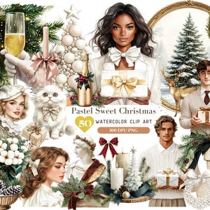Clipart di Natale ad acquerello, Clip art di Natale di vecchia classe, Grafica PNG dei regali di Natale, Clipart delle vacanze, Immagini di Natale, Download digitale