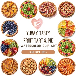 Clipart de tarta de frutas - 12 archivos JPG de alta calidad, planificadores digitales, diarios, álbumes de recuerdos, álbumes de recortes, uso comercial, descarga digital