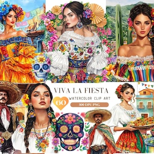 Aquarell Viva La Fiesta Clipart Bundle, Cinco de Mayo, Mexiko Clip Art, Pinata, mexikanische party, Kaktus, Tequila, Gitarre, Fiesta, Sombrero