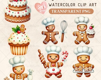 26 Gingerbread Baker Christmas PNG | Gingerbread Clipart | Christmas Clipart | Gingerbread cookies Clip art | Watercolor Clip art | Girl PNG