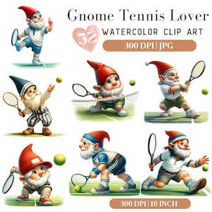 Tenniszwerg JPG, Golfzwerg Aquarell Clipart, Sportzwerg, Tennis JPG, Spielerzwerg Cliparts JPG, Gnome-Liebhaber-Geschenk, Sport-BDay-Clipart