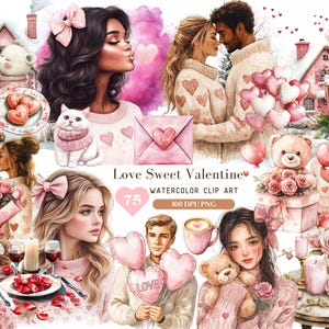 Aquarell Valentinstag Clipart Bundle, romantisch Clip Art PNG, XOXO, Liebe, Ballons Clipart, digitaler Download Aufkleber, kommerzielle Nutzung