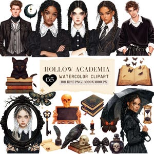 Watercolor Hollow Academia Clipart, Gothic Haunted School PNG, Dark Academia, Gothic Halloween, Vintage Study Decor, Spooky Digital Download