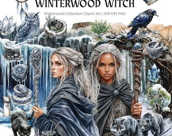 Bruja Oscura de WinterWood, Acuarela, Bruja Gótica Oscura, Bosque Oscuro PNG, Halloween, Pegatina Wicca, Descarga Digital