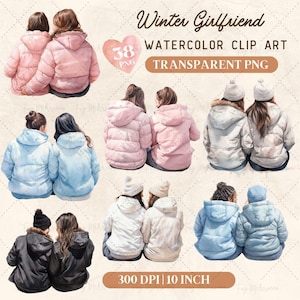 Freundin Winter PNG Clip Art, Mädchen Clip Art, Schwester Tochter Mutter Clip Art, Aquarell PNG, Winter Paar, Romantisch Clip Art | Weihnachten