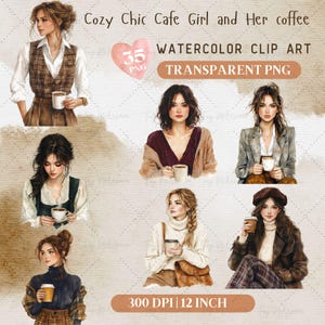 Può includere: Un set di 36 illustrazioni ad acquerello di donne che si godono il caffè in varie ambientazioni. Le illustrazioni sono in uno stile accogliente e chic e presentano una varietà di abiti e acconciature. Le immagini sono perfette per l'uso nello scrapbooking digitale, nella creazione di biglietti e in altri progetti creativi.