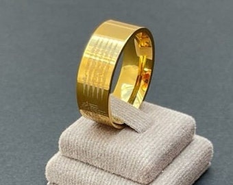 Lucky Protection Golden Ring Thaise Talisman Amulet Yant Ha Teaw roestvrij staal Gegraveerd gratis gebedsgids en fluwelen geschenkzakje