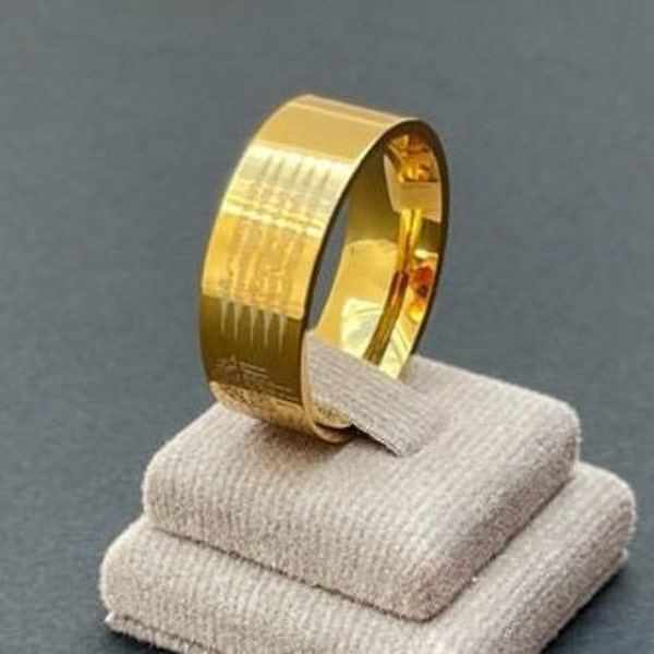 Lucky Protection Golden Ring Thai Talisman Amulet Yant Ha Teaw stainless steel Engraved free Prayer Guide and Velvet gift bag