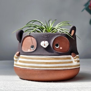 Handmade Brown Planter: Robber bunny pot.