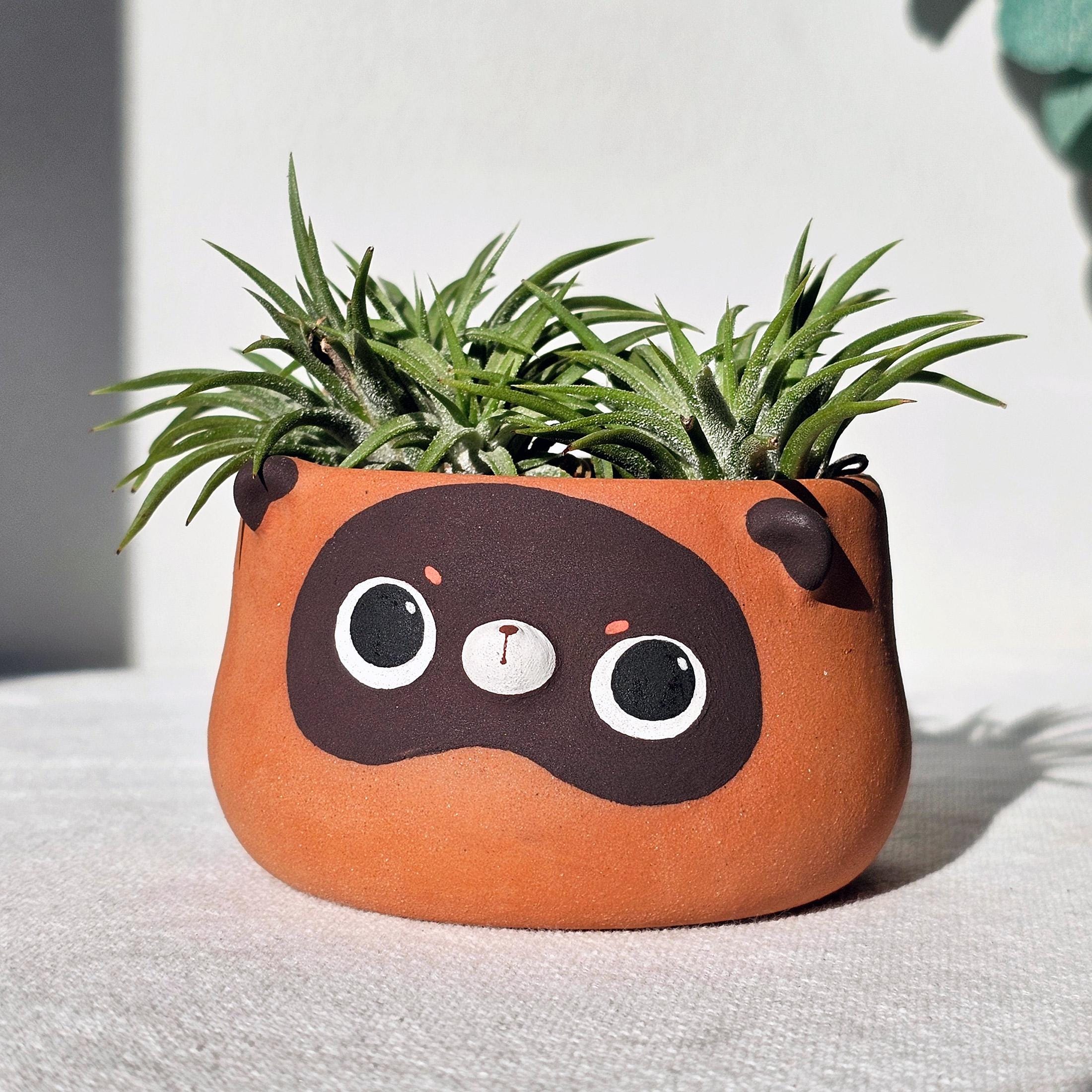 Tanuki Pot Small Tanuki Plant Pot. Handmade Small Succulent Planter With Drainage ...