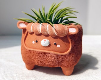 Mei the planter. Handmade terracotta pot with drainage hole. Cactus and succulent planter, Cute planter, clay animal planter.