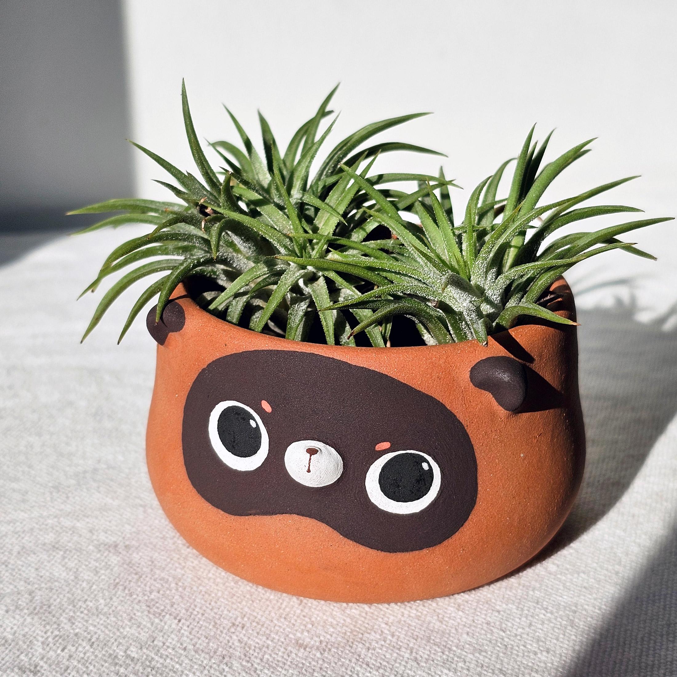 Tanuki Pot Small Tanuki Plant Pot. Handmade Small Succulent Planter With Drainage ...