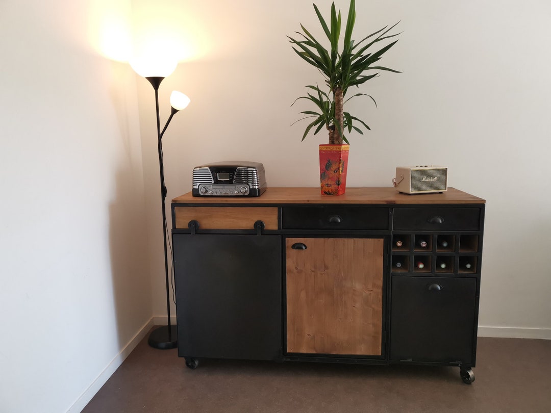 Industrial Style Sideboard on Wheels Etsy