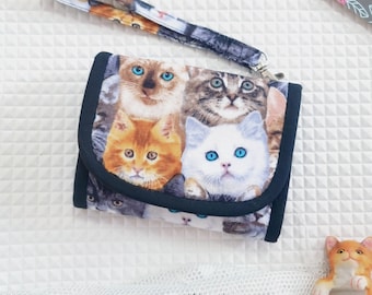 Linda cara de gato cartera de tela japonesa / titular de la tarjeta / Cartera pequeña / Cartera de bolsillo / mini cartera