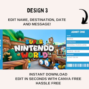 Super Nintendo World, Billet Universal Trip modifiable, Billet cadeau universel, Super Mario Surprise Universal Studios, Billet de voyage imprimable image 5