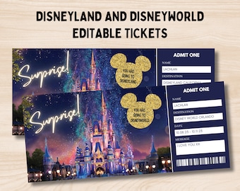 Boleto sorpresa a Disneyland, boleto a Disneyworld, boleto editable, regalo de boleto de revelación sorpresa, boleto a Disneyland, boleto al parque temático