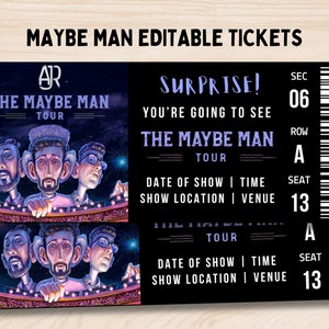 The Maybe Man Tour Ticket, AJR Ticket, AJR Tour, Personalized Printable Ticket, Concert Ticket Gift, Concert Ticket Souvenir Keepsake