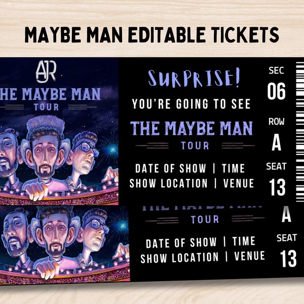 The Maybe Man Tour Ticket, AJR Ticket, AJR Tour, Personalized Printable Ticket, Concert Ticket Gift, Concert Ticket Souvenir Keepsake